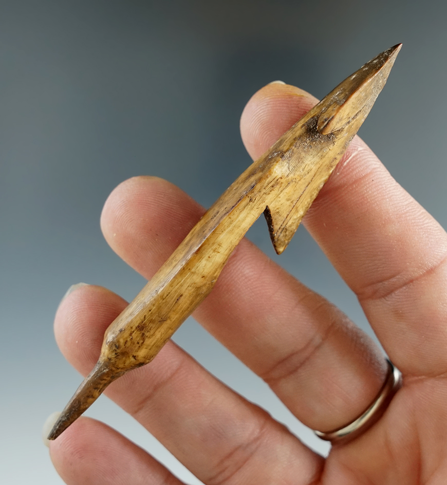 3 1/2" Socketed Harpoon Tip found in Alaska. Ex. William Platt Collection. Bennett COA.