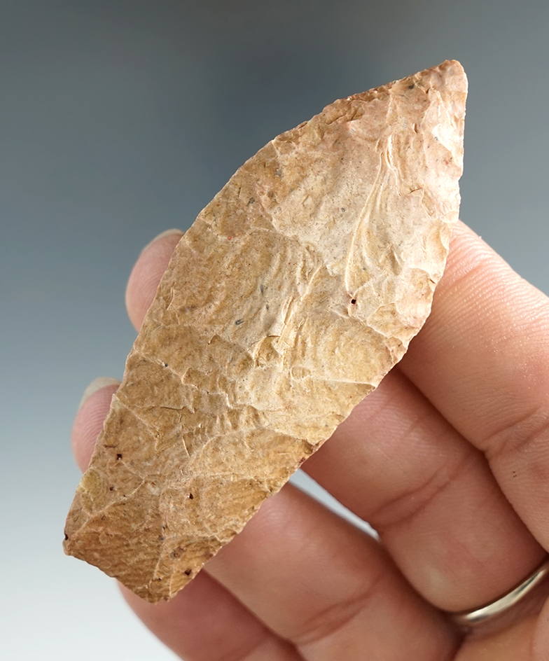 2 11/16" Hell Gap - banded Kay County Chert, found in Tulsa Co., Oklahoma. Rogers COA.