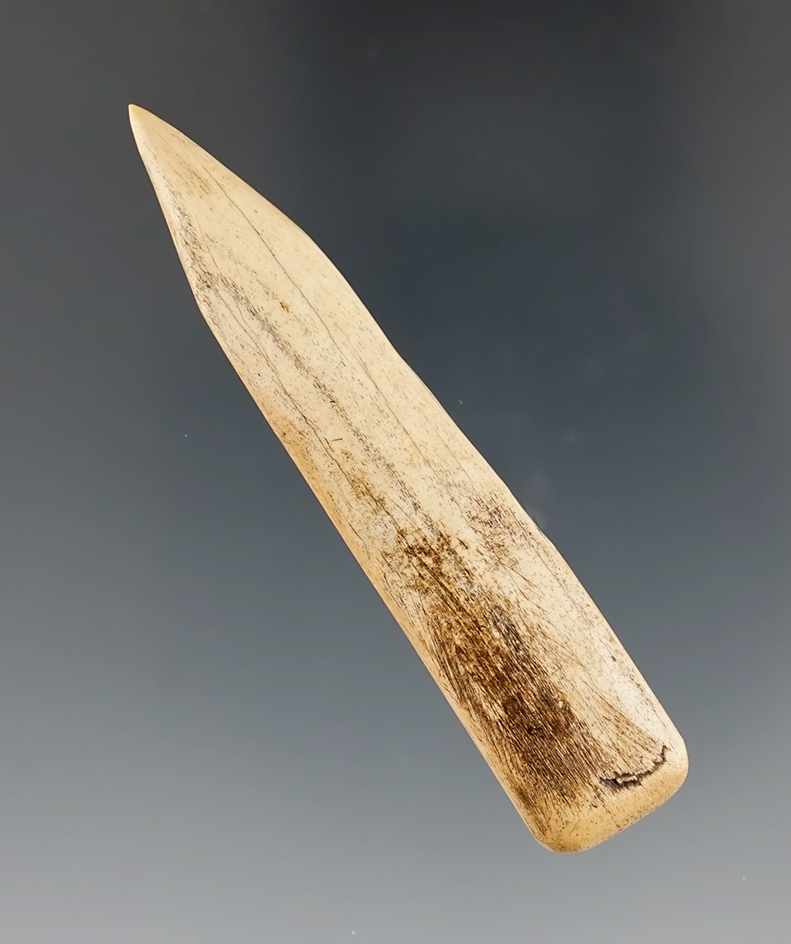 2 9/16" Bone Projectile Point with asphaltum residue at hafting area. Found in CA. Bennett COA.