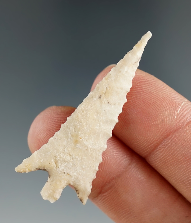 1 3/4" beautifully flaked stemmed arrow point found in Oklahoma.