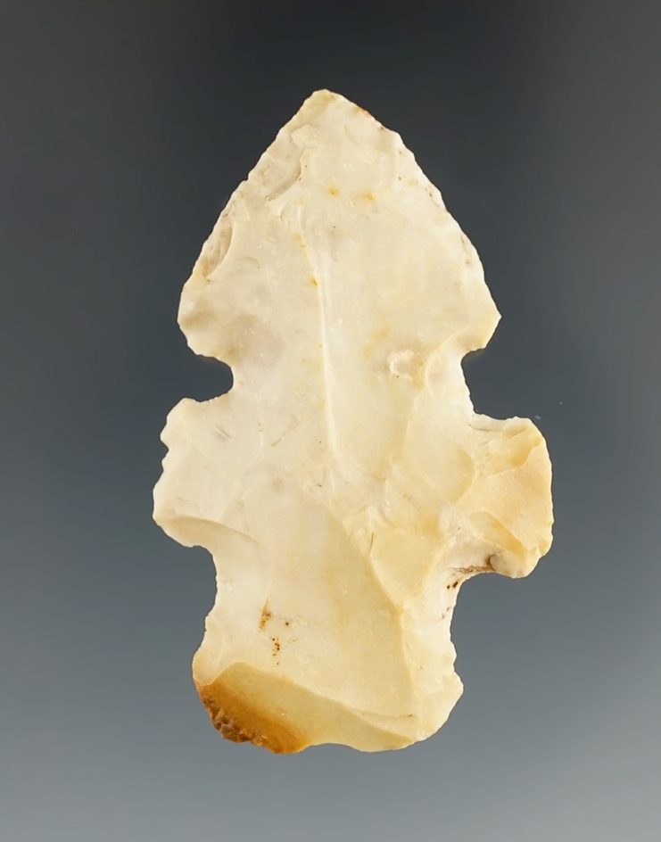 2 1/4" Evans Point made from tan chert, found in Franklin Parrish, Louisiana.