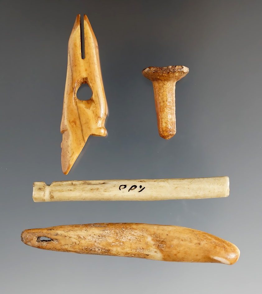 4 Alaskan Artifacts including a Harpoon Toggle, Lebret, Ermine Snare Trigger, Plummet. COA.