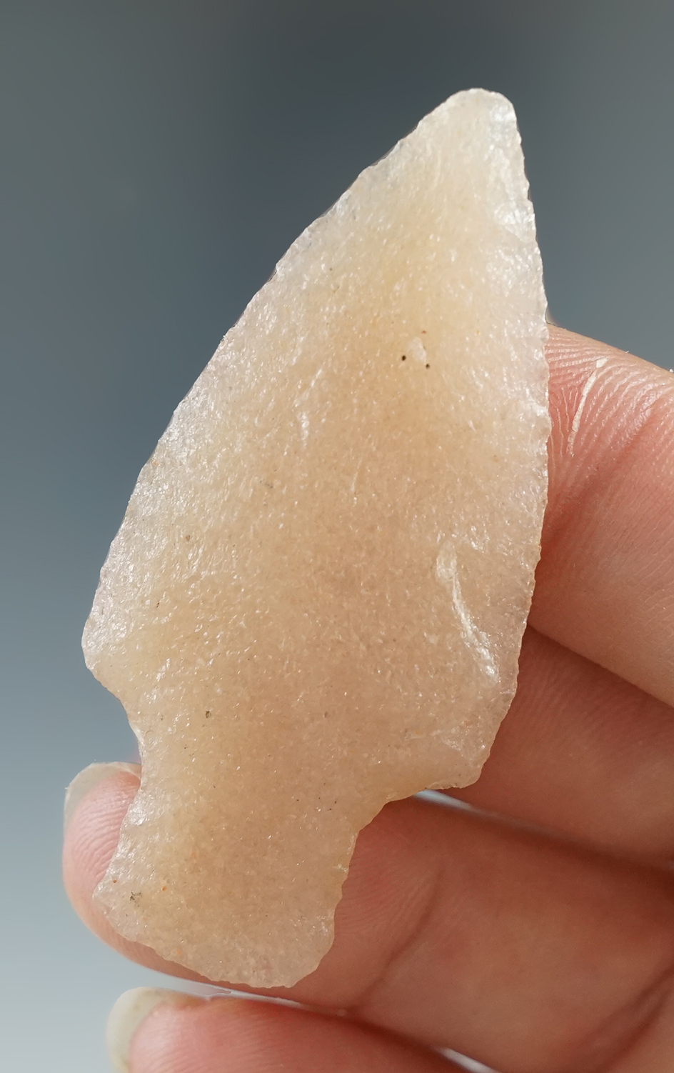 2 1/16" Stemmed Point made from Sugar Quartz, found in Wisconsin.  Bennett COA.