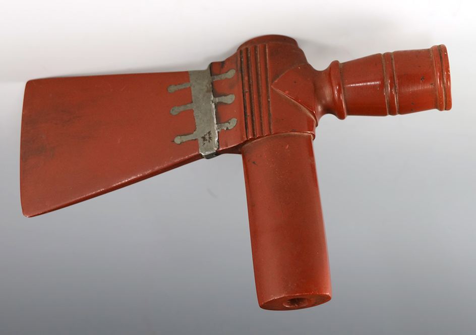 Pictured! Large 8 1/2" x 5 1/4" Catlinite pipe with pewter inlays circa 1890-1910 - Very Nice!