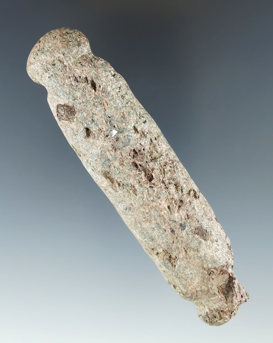 4 5/16" Dual grooved Atlatl Weight made from Steatite found near Cassadaga, Chautauqua Co., NY.