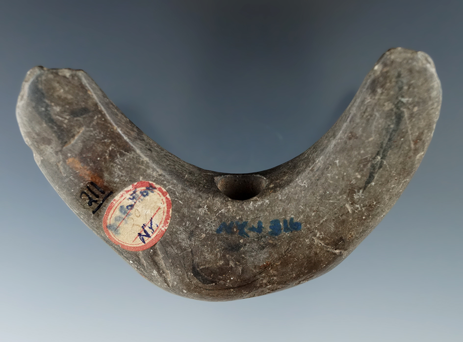 3 3/4" Well styled Crescent Bannerstone - nicely patinated Glacial Slate found in New York.