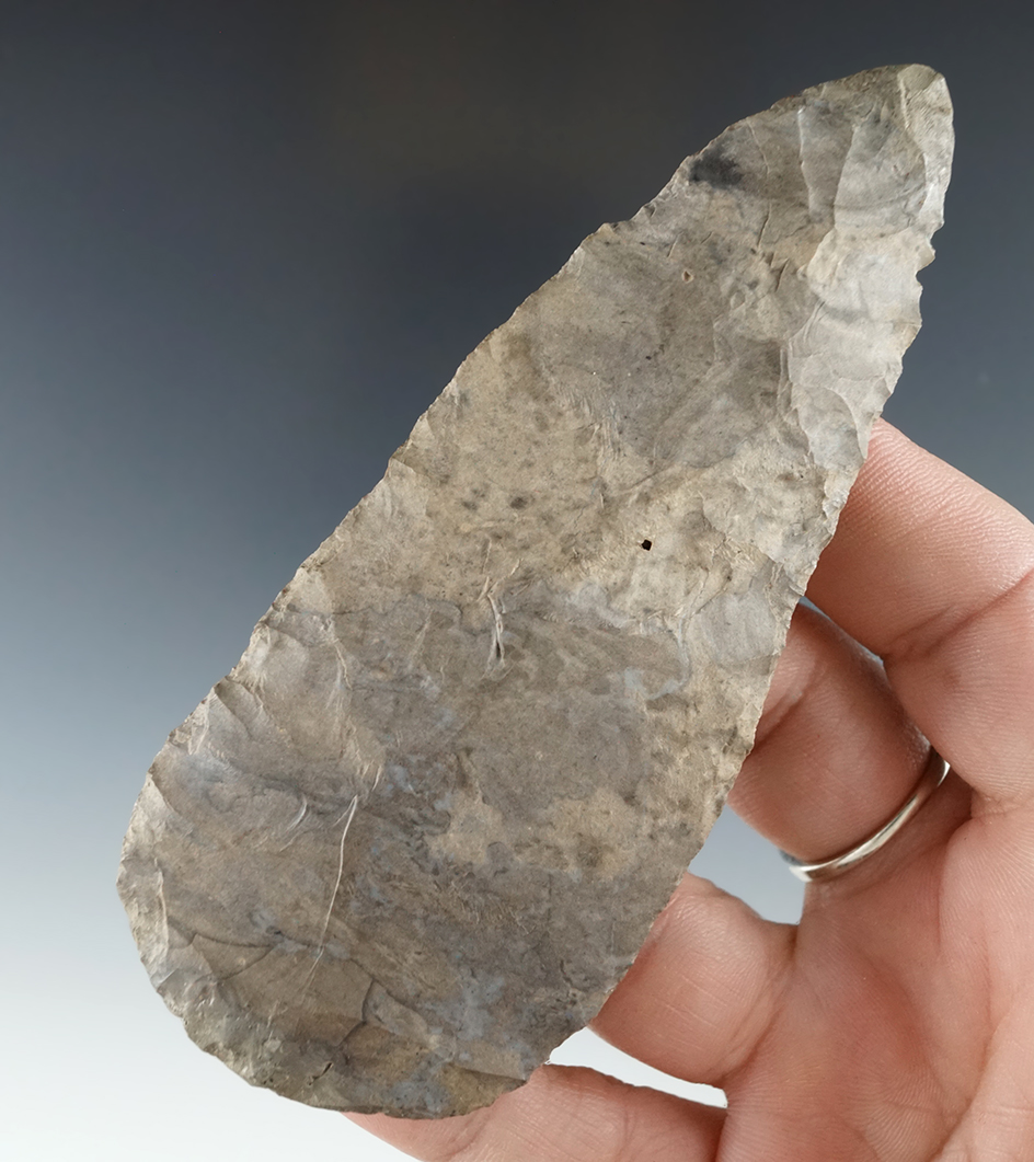 4 1/8" Ovate Knife - Onondaga chert - minor restoration to center of base and tip.  Allegheny Co., N