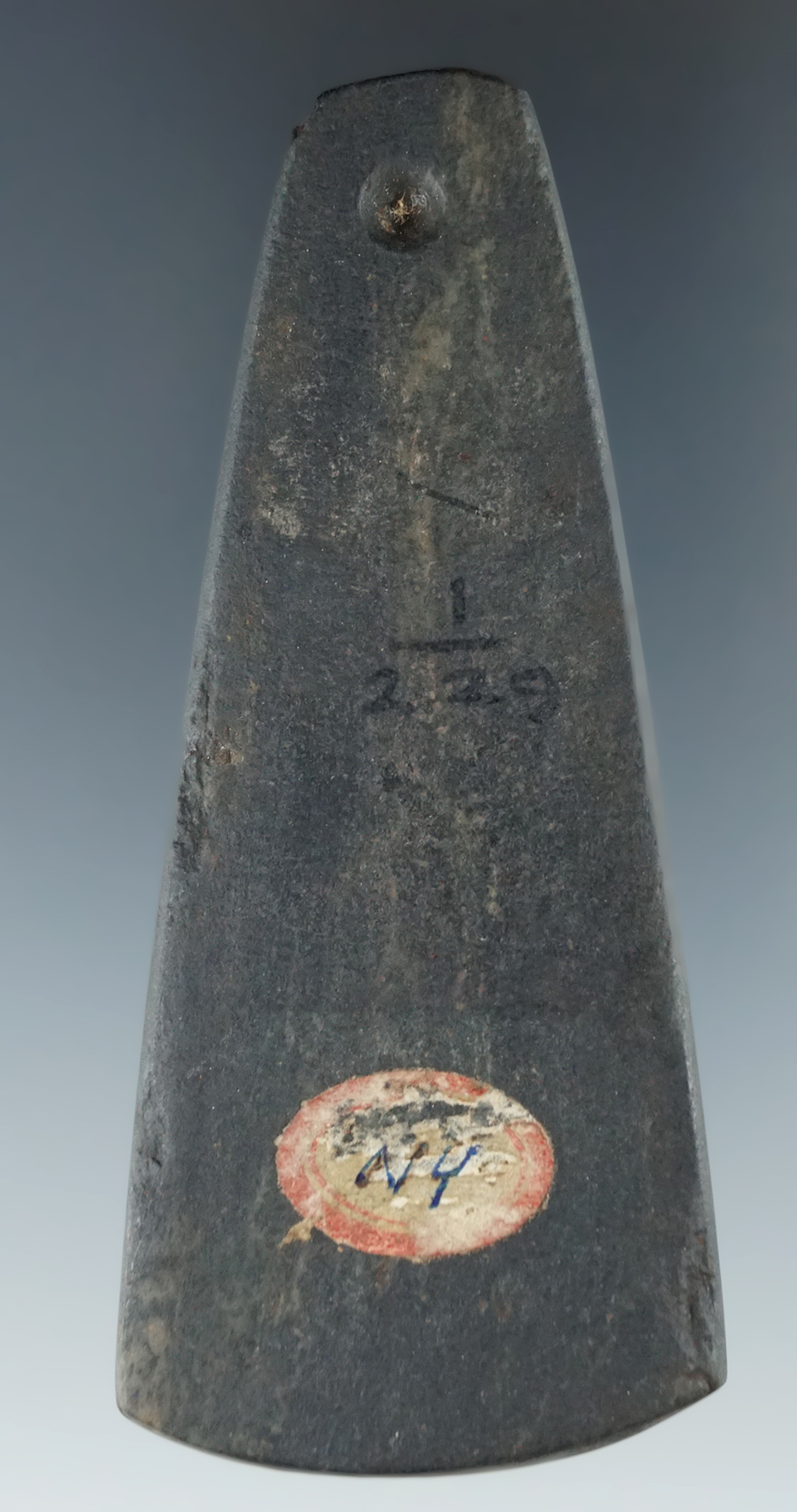 3 1/2" Trapezoidal Pendant made from black Slate that is heavily patinated found in New York.