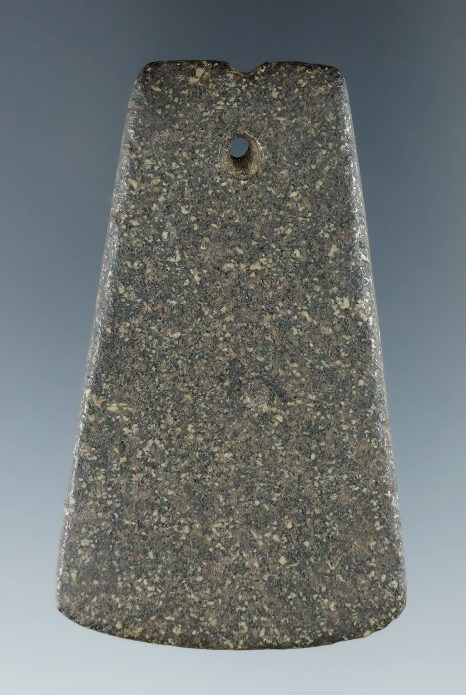 Anciently salvaged Hardstone Trapezoidal Pendant found in Seneca County New York.