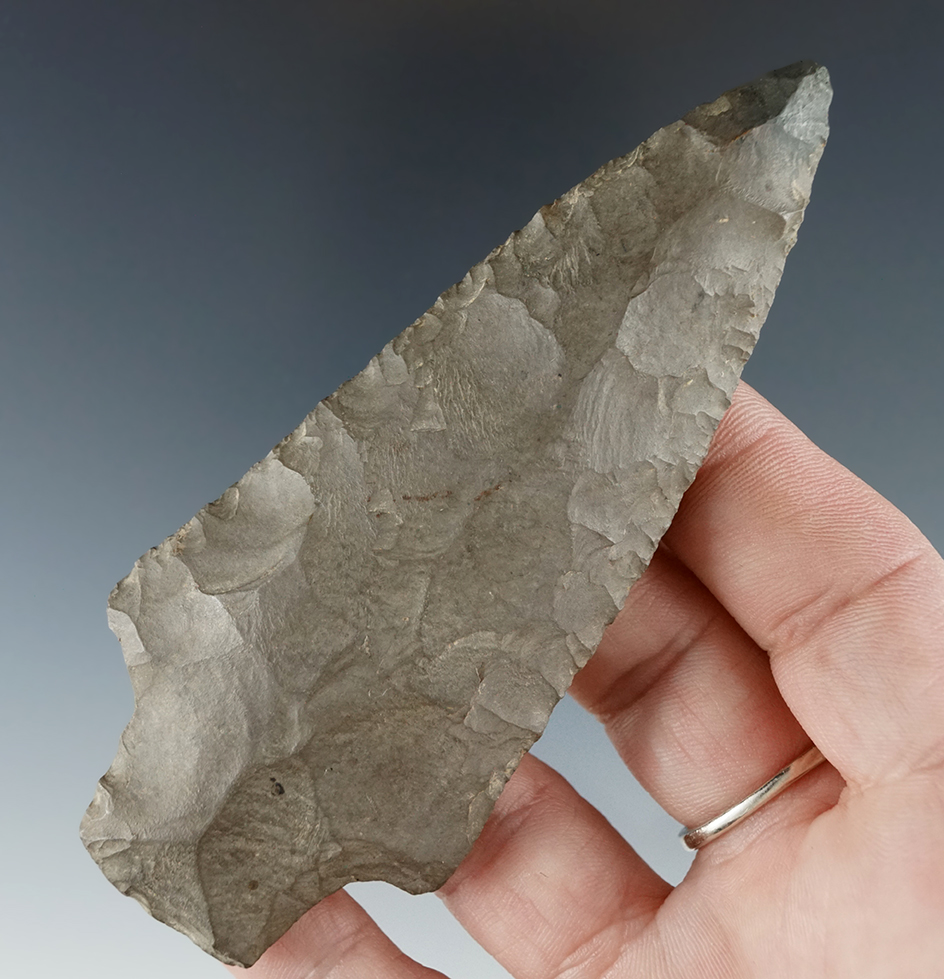 4 1/16" Genesee Knife made from Esopus chert with restoration to 1/4" of tip area found in NY.