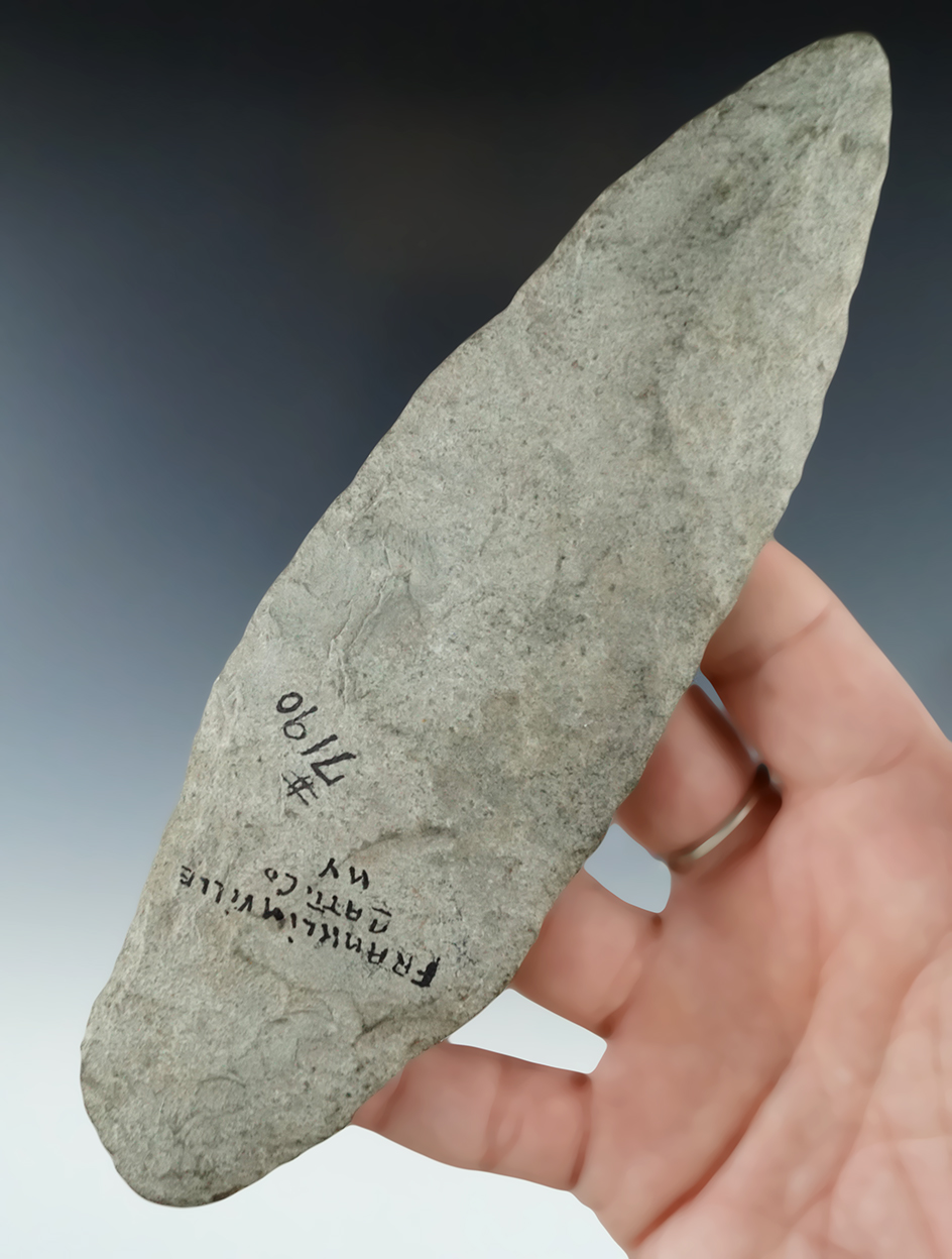 Large 5/8" Solidified Shale Transitional Blade found near Franklinville, Cattaraugus County NY.