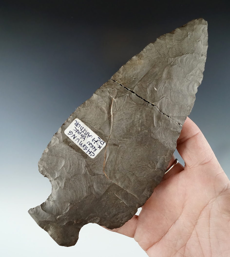 Big! 6 3/4" Hopewell Knife made from Esopus chert that is broken and glued near the mid section.