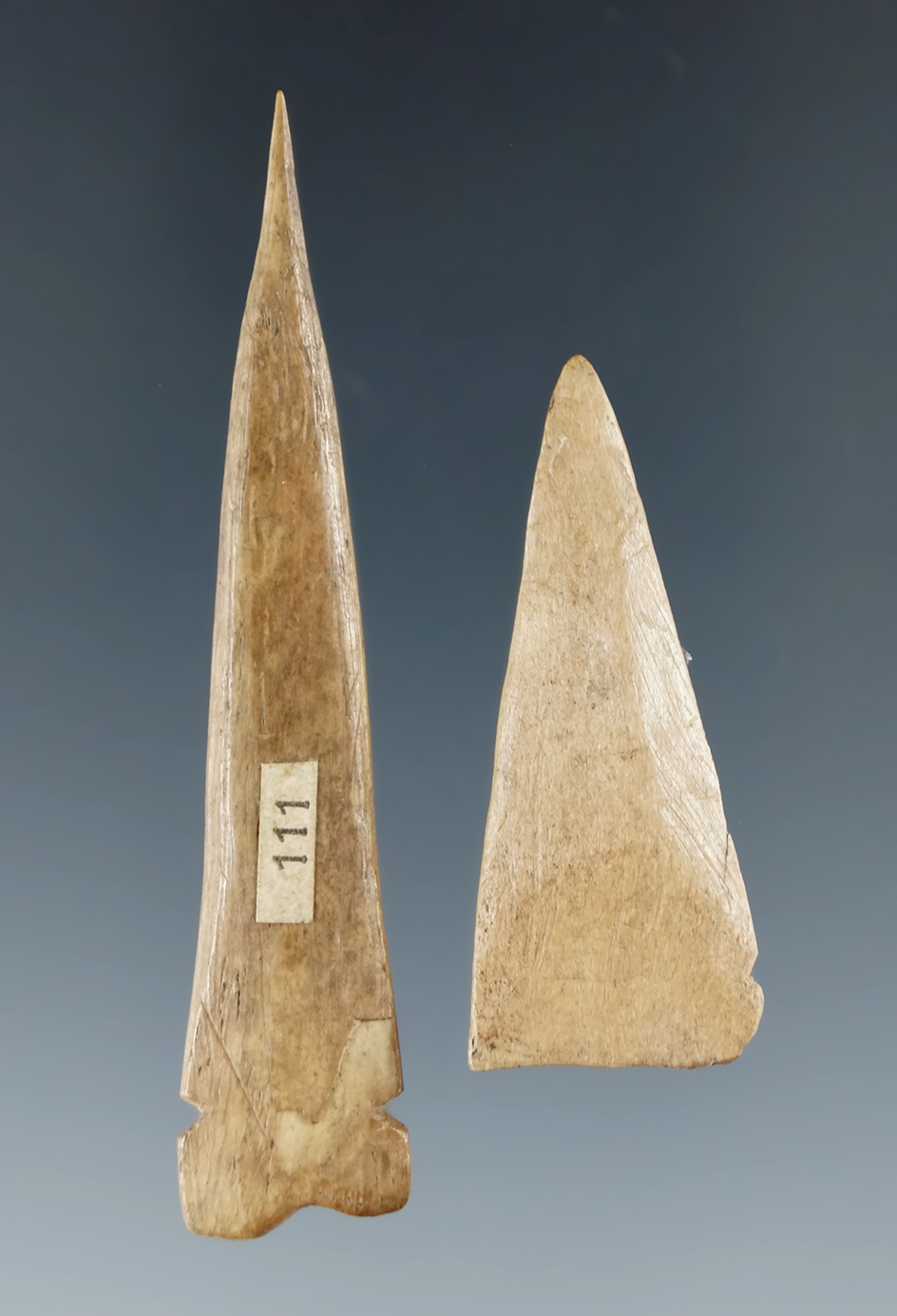 Pair of nicely fashioned Bone arrowheads found in New York from the collection of Howdy Lang.