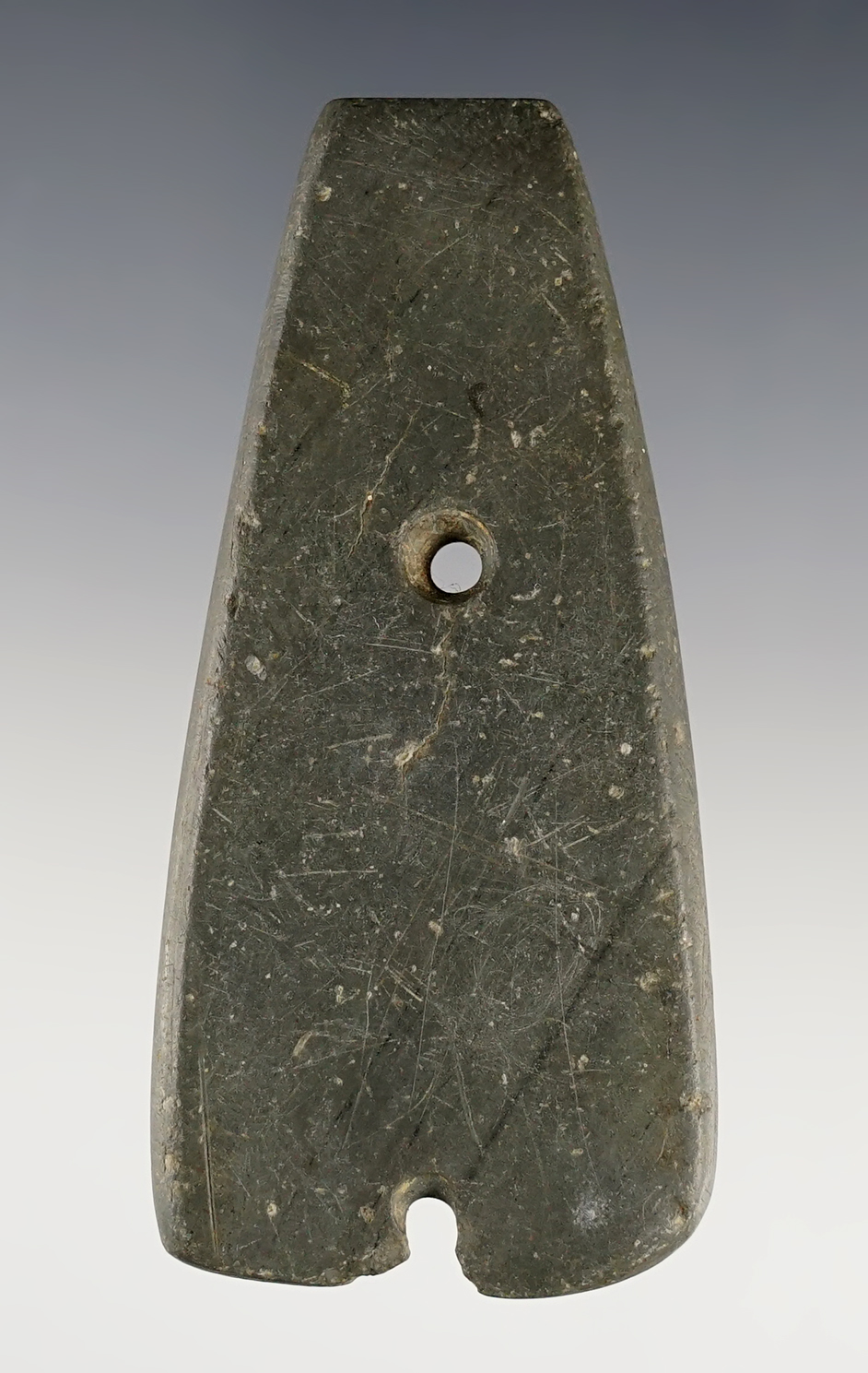 Unique 3 1/4" Gorget anciently salvaged into a Pendant. Found in Jay Co., Indiana. 