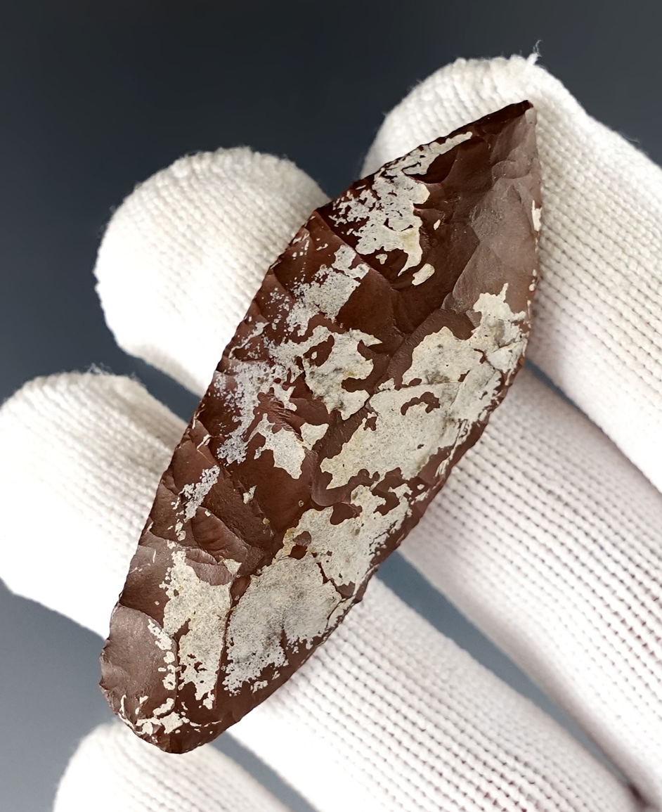 Nice 2 3/8" Lake Mojave found in California. Made from patinated Franciscan Chert. Stermer COA.