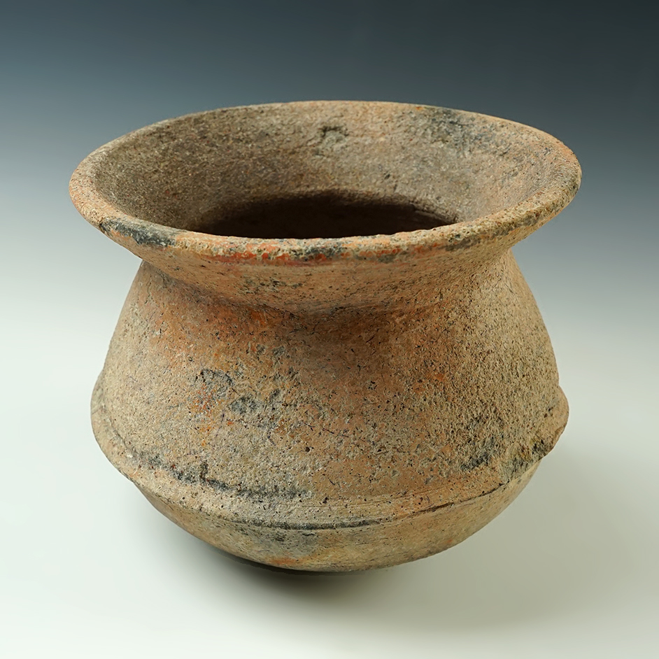 6" wide x 5" tall Flared Rim Ancient Ban Chiang Pottery Vessel, recovered in Thailand. 