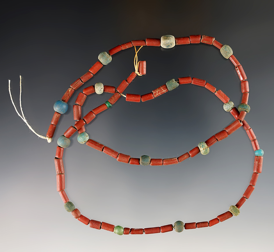 20" Strand of Tubular and Barrel Beads recovered at the Dann Site, Lima, Monroe Co., New York. 