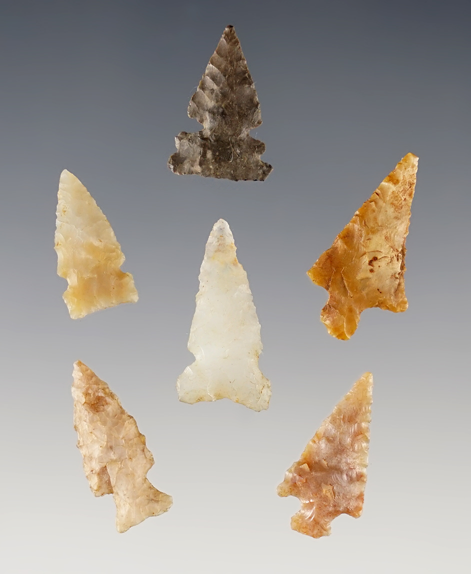 Set of 6 finely flaked points found by Al Cornwell in Major Co., Oklahoma between 1970-1971. 