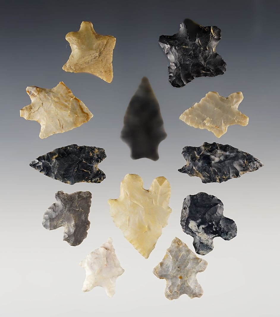 Set of 12 small and finely made Ohio Bifurcates. The largest is 1 1/4".