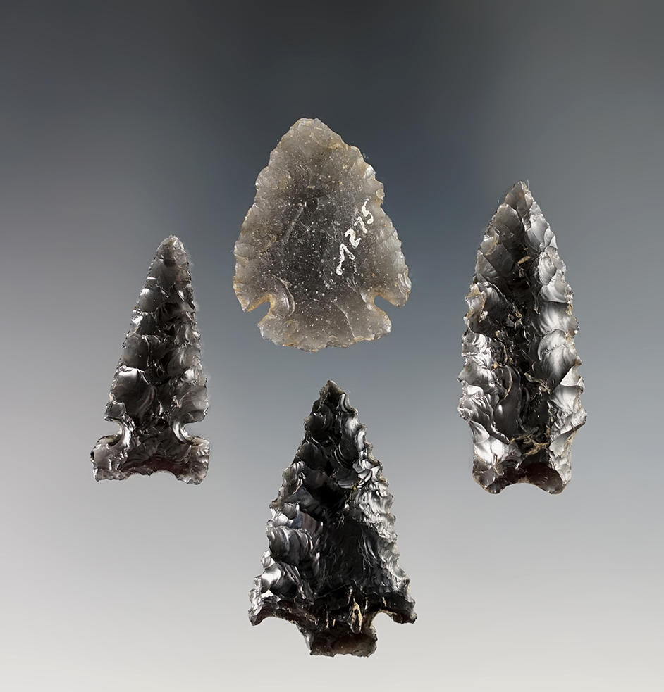 Set of 4 well made Obsidian Points found near the Columbia River in the Washington/Oregon area. 