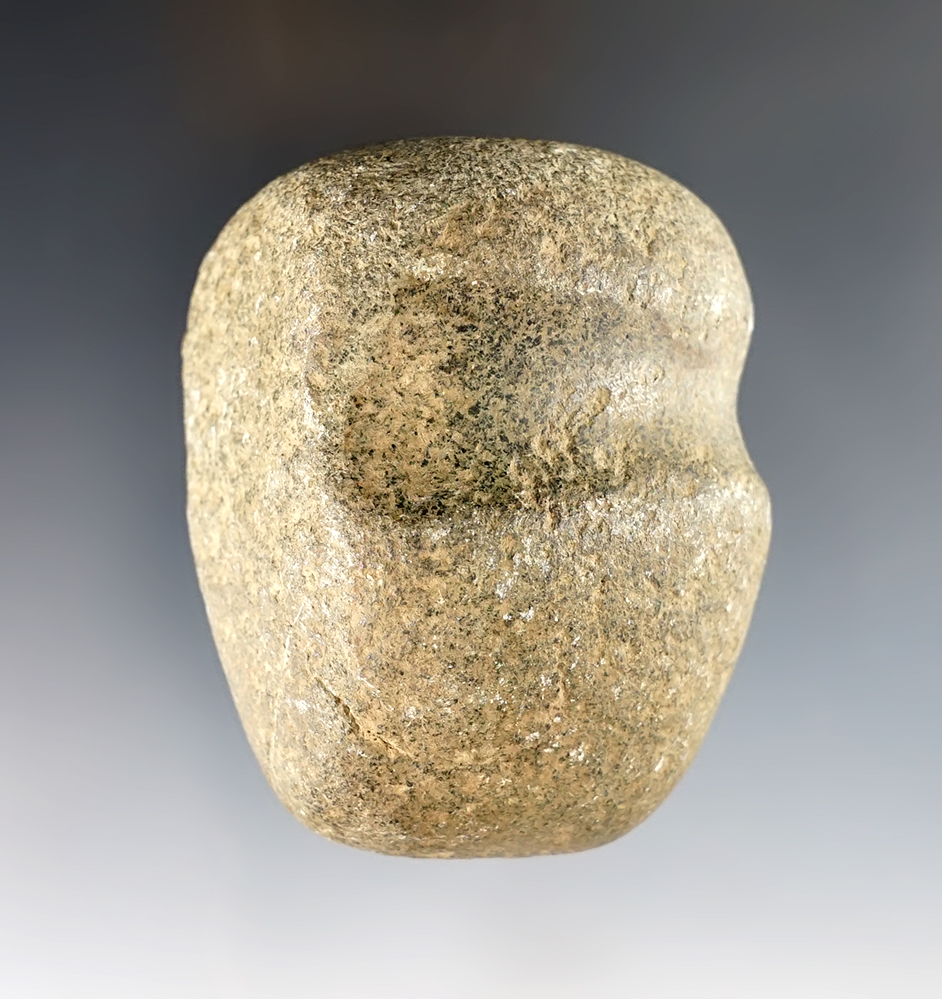 Nice 2 5/8" long 3/4 Groove Hammerstone with heavy polish to the hafting area. Hardstone.