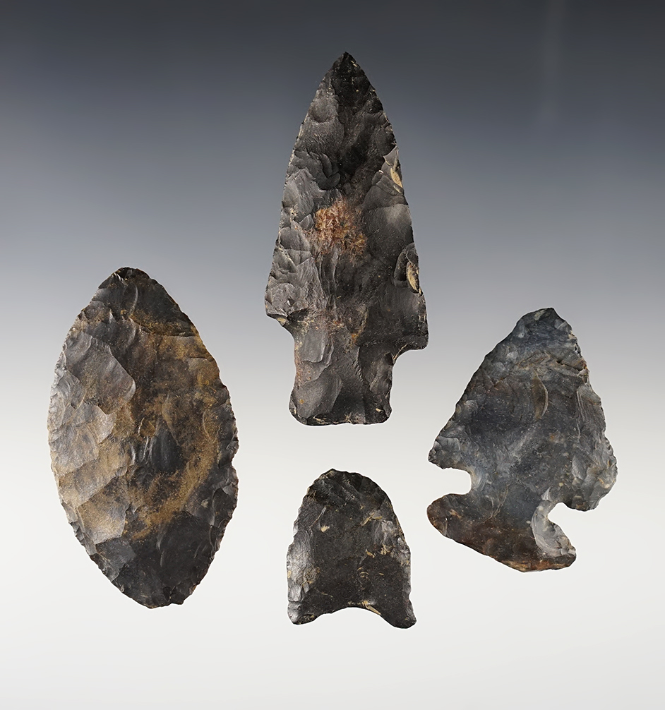 Set of 4 nice Ohio points in excellent condition. Nice variety of types. All made from Coshocton Flint. 