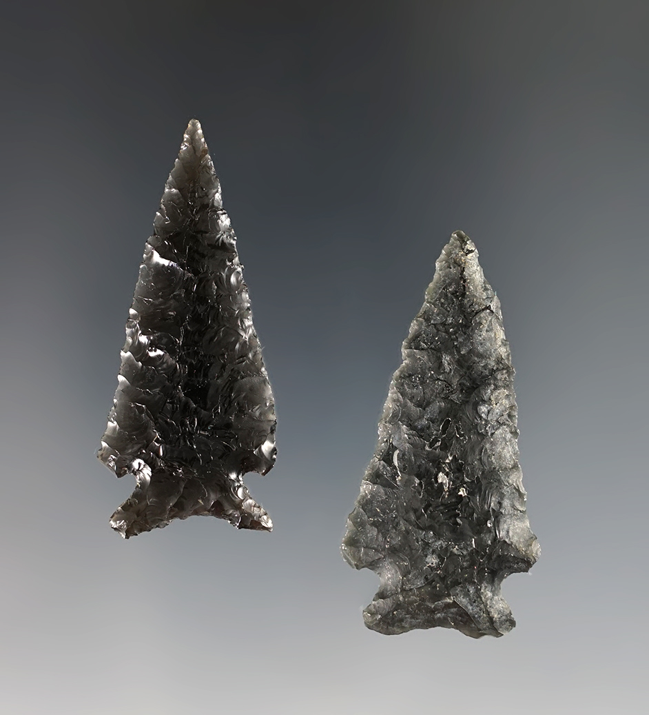 Pair of well made Obsidian Elko Eared points found in the Great Basin region of NE California. COA's.