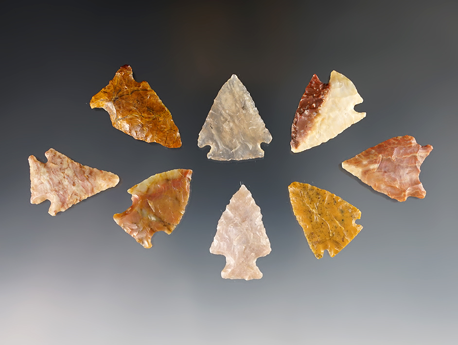 Set of 8 colorful and well made Points from the Plains region. The largest is 1 1/4".