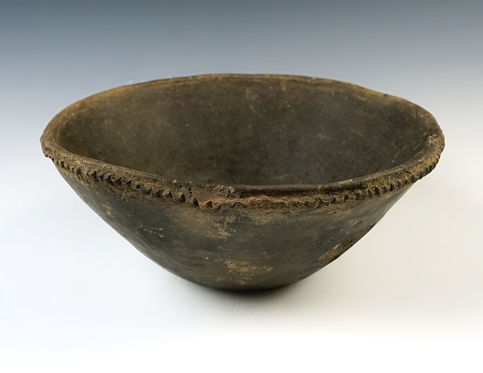 7 1/2" wide x 3 1/4" tall Mississippian Pie Crust Bowl - Arkansas. 