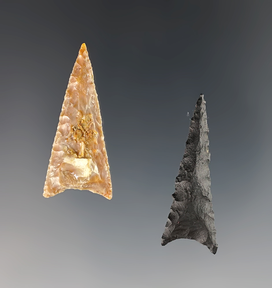Pair of nicely made Canalino Triangular points made from Obsidian. California. Stermer COA's.