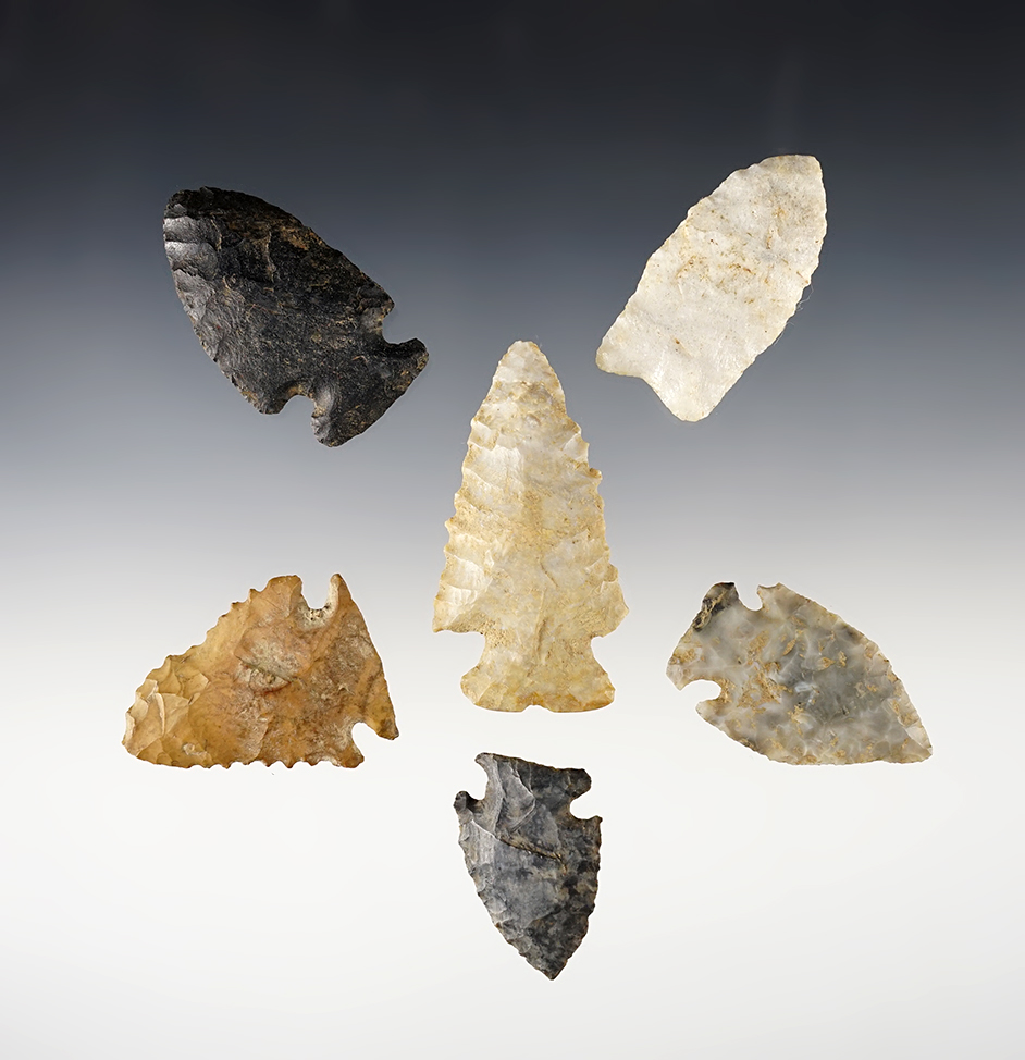 Set of 6 assorted points found in various locations. The largest is 2 5/16".