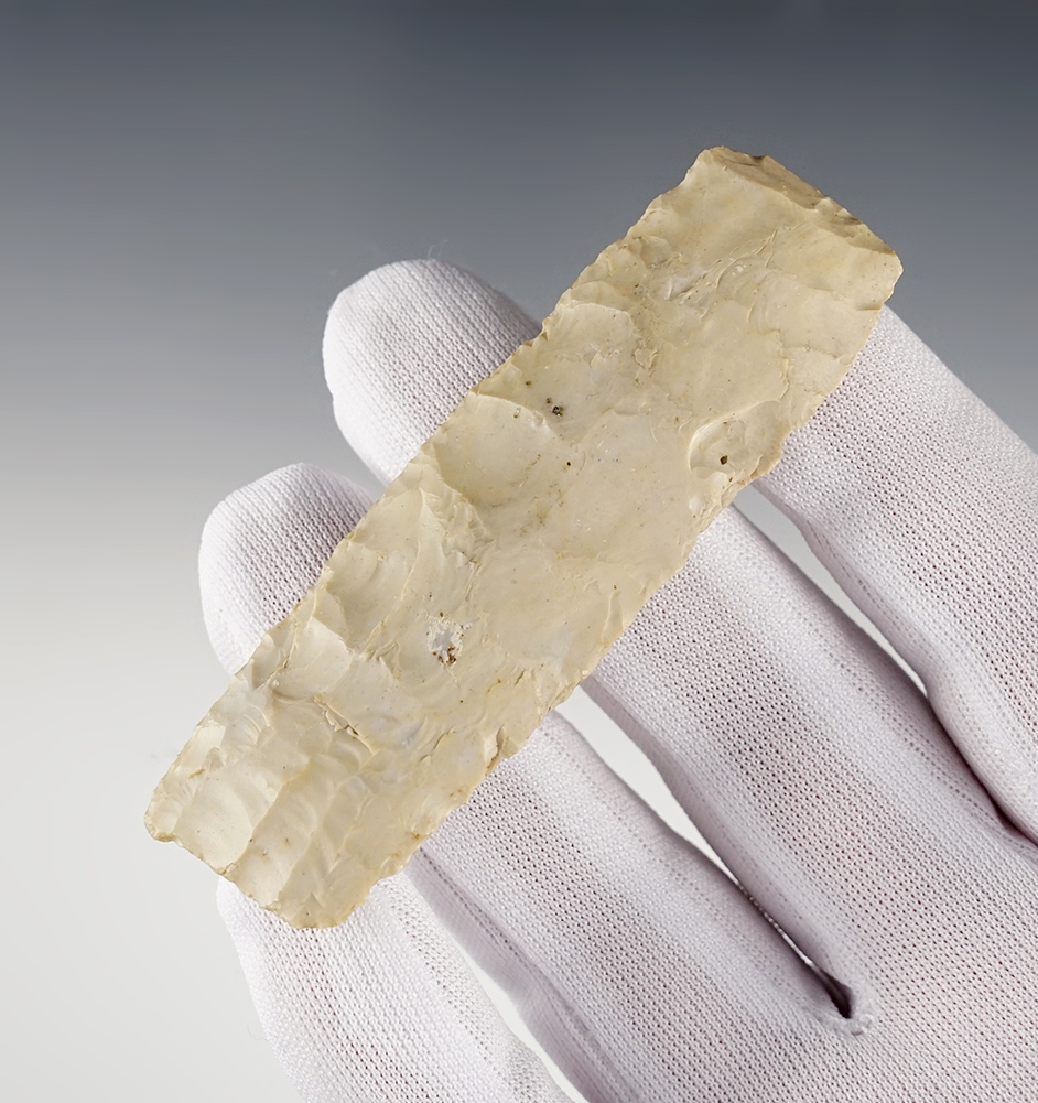 Nice 3 1/8" Paleo Square Knife found in Marion Co., Ohio. Made from cream-colored Flint Ridge Flint.