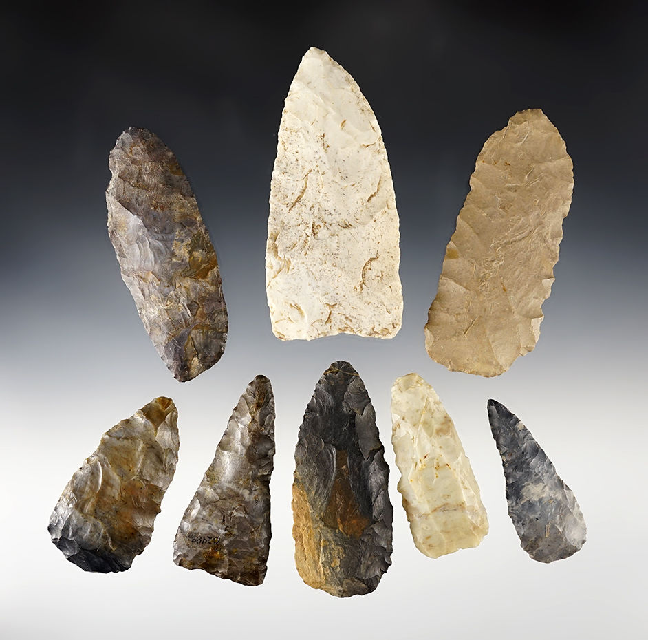 Set of 8 Ohio Blades, some are Paleo. The largest is 4".