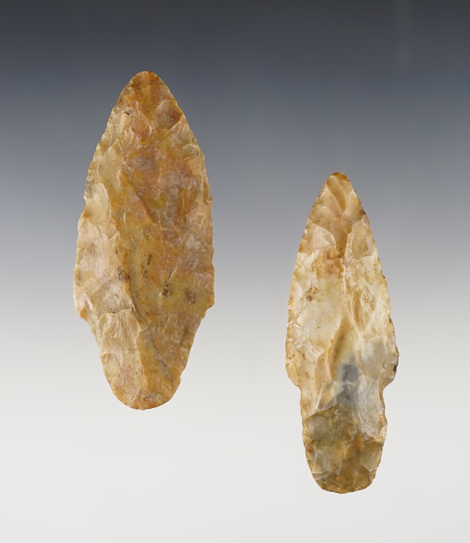 Pair of well patinated Ohio Adena points in good condition.  The largest is 3".