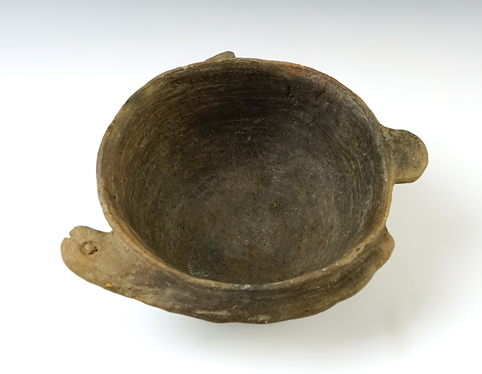 6 3/4" Mississippian Fish Effigy Bowl with some restoration to the effigy head and fins. 