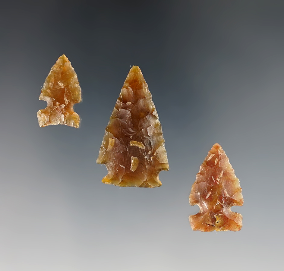 Set of 3 nicely made Montana area points. One comes with a COA from Perino. The largest is 1 7/16".