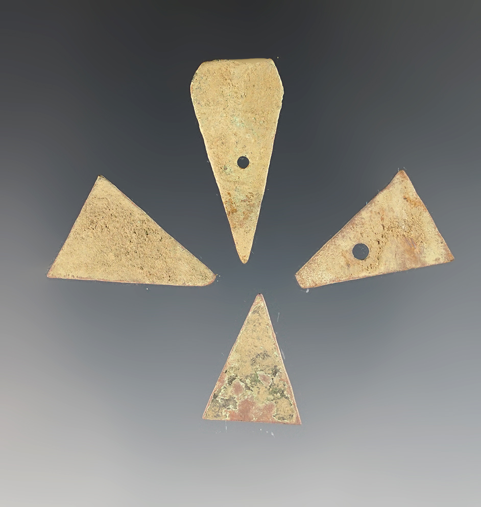 Set of 4 Kettle Brass points recovered at the Townley-Read Site, Geneva, New York. Circa 1710-1745. 