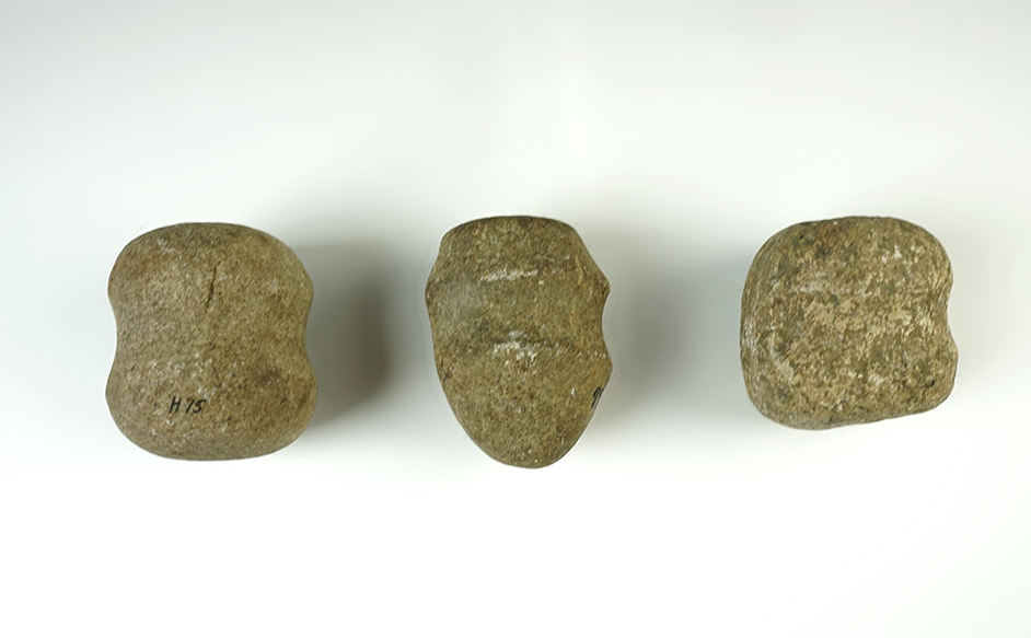 Set of 3 Hardstone Hammerstones found in the Ohio/Indiana area. The largest is 2 5/16".