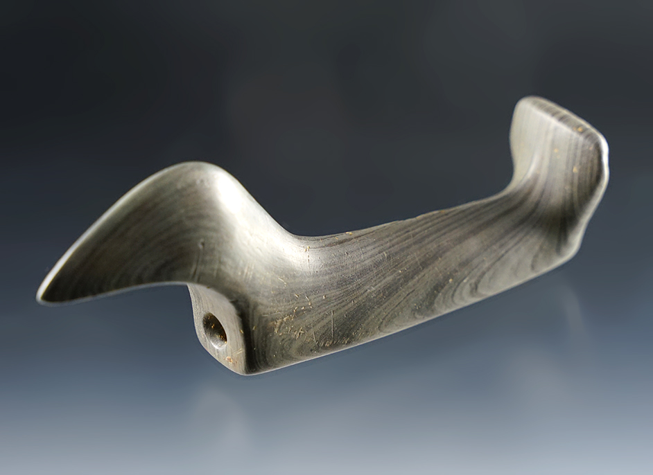 4 1 /2"  Banded Slate Birdstone that has been professionally restored by Scot Stoneking - Ohio.