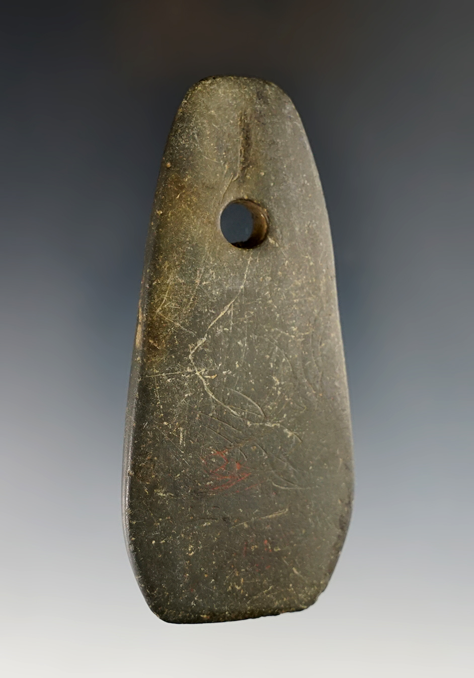 3 1/2" Slate Pendant recovered  Ohio area. Ex. Ken Spaulding, Brent Heath, Root (#3124s).