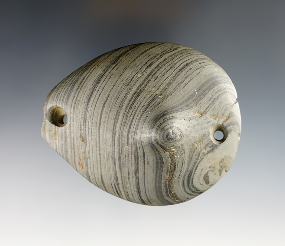 3 3/16" Humped Gorget - Banded Slate. Pictured in Who’s Who #4 page 334. Ex. Ramp.