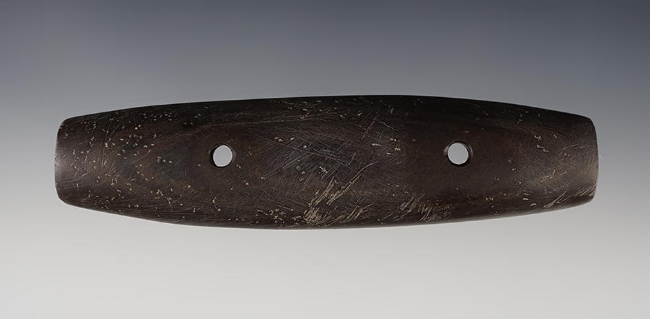 4 13/16" Adena Bar Gorget - Logan Co., Ohio. Made from Banded Slate.