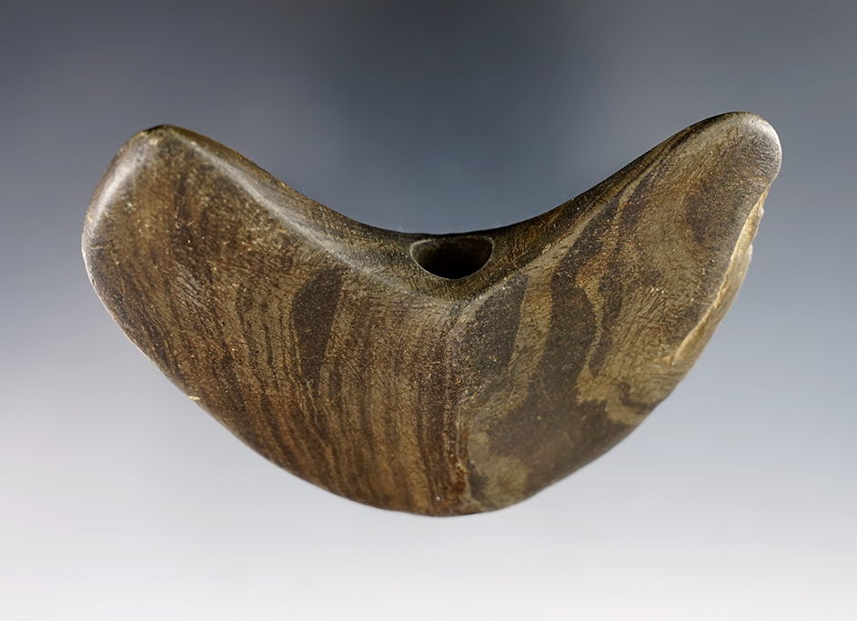 Nicely made 3 9/16" Wing Bannerstone - Montcalm Co., Michigan - Banded Slate. 