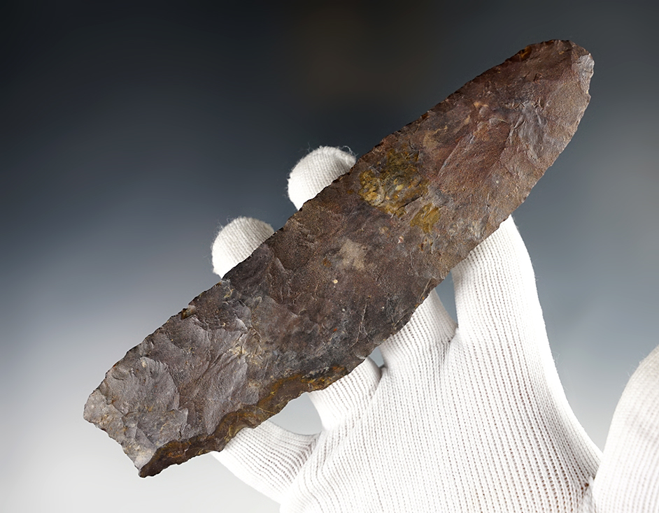 Large and well flaked 6 9/16" Ohio Paleo Knife made from Coshocton Flint. 