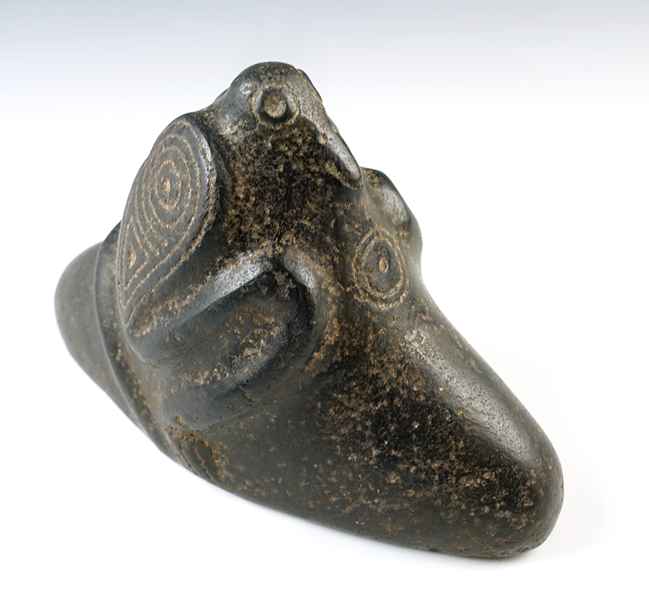 Large 8 1/4" x 5 1/2" Taino Three Pointer - Diorite with Frigate Bird Effigy.  Hispaniola. COA. 