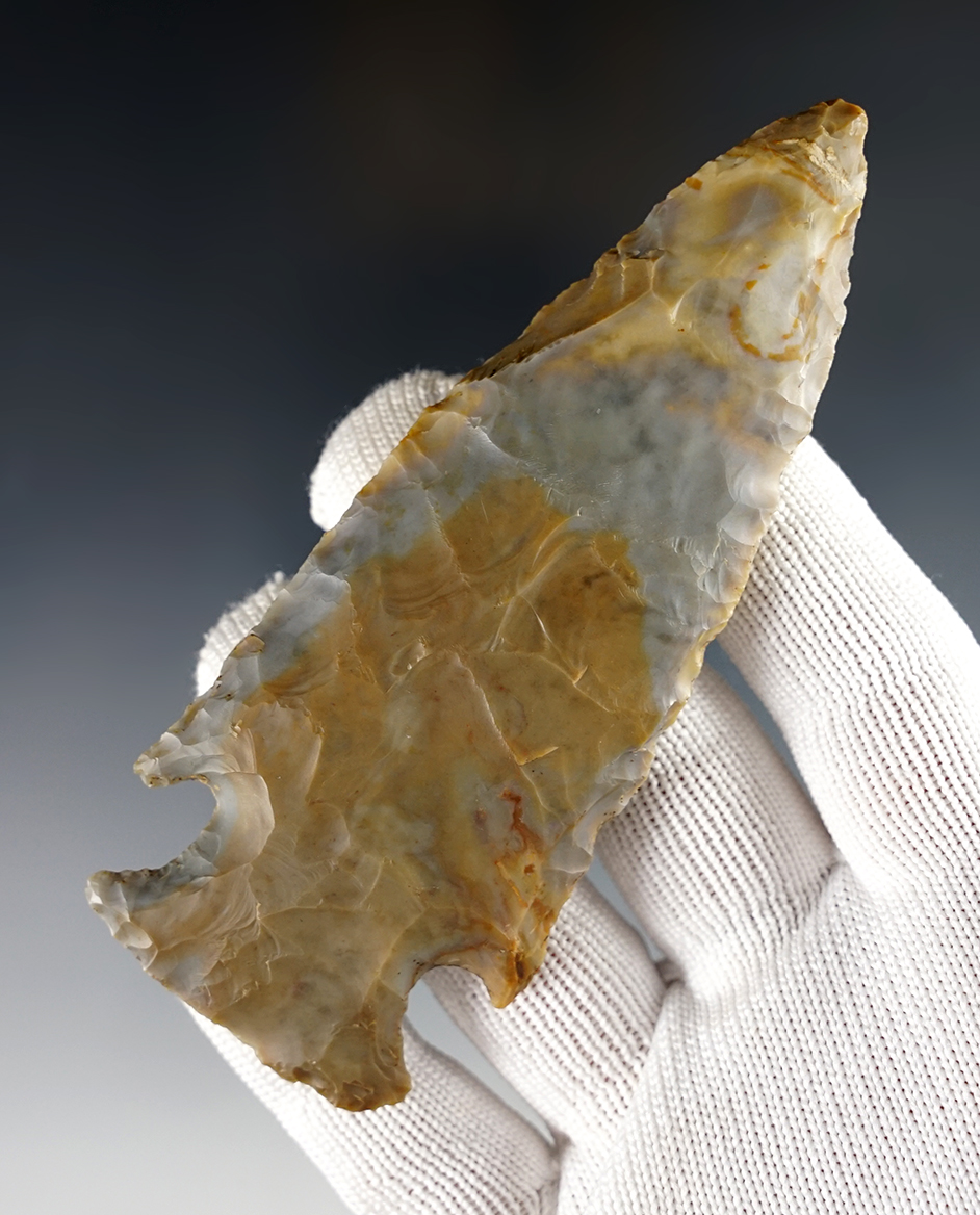 Stunning color on this 4 1/8" Flint Ridge Hopewell - Highland Co., Ohio. Pictured!