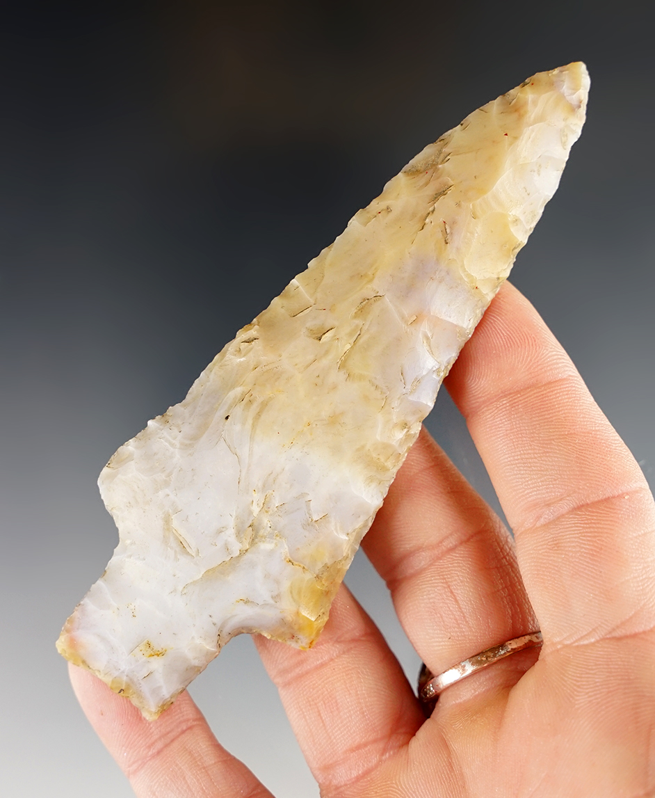 4 3/8"  Adena - Flint Ridge Flint. Huron Co., Ohio. Ex. Thomas collection. Pictured!
