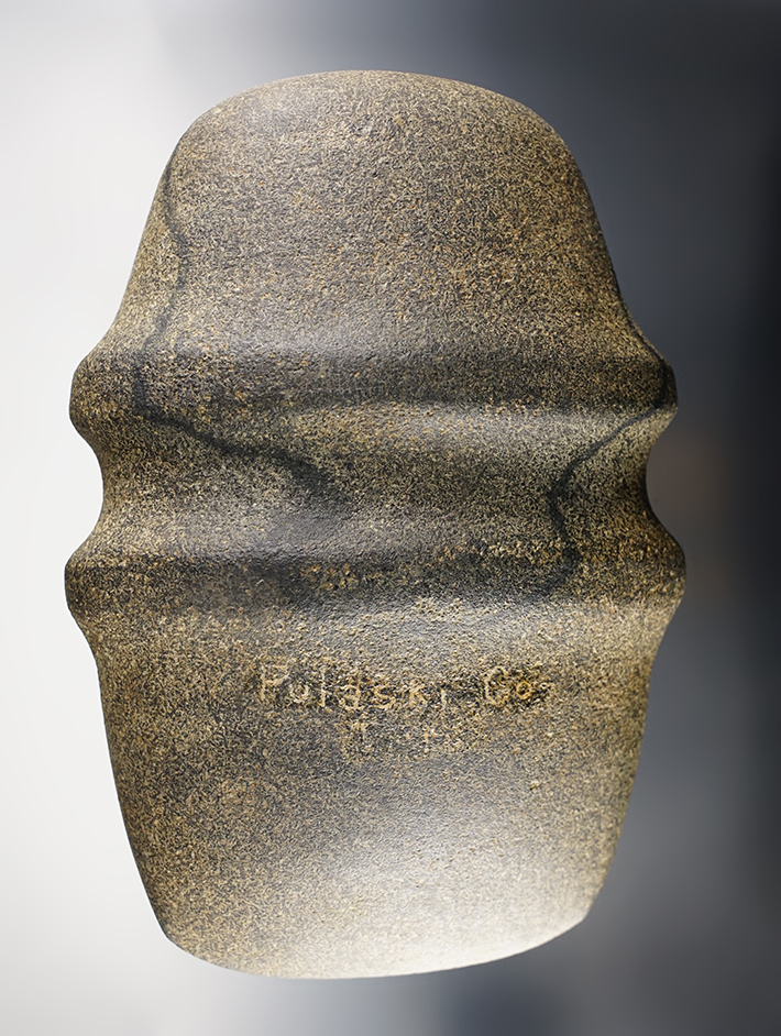 7 1/2" x 5"  Full Groove Axe - Hardstone. Found in Pulaski Co., Indiana. Ex. Howard Jerles. 