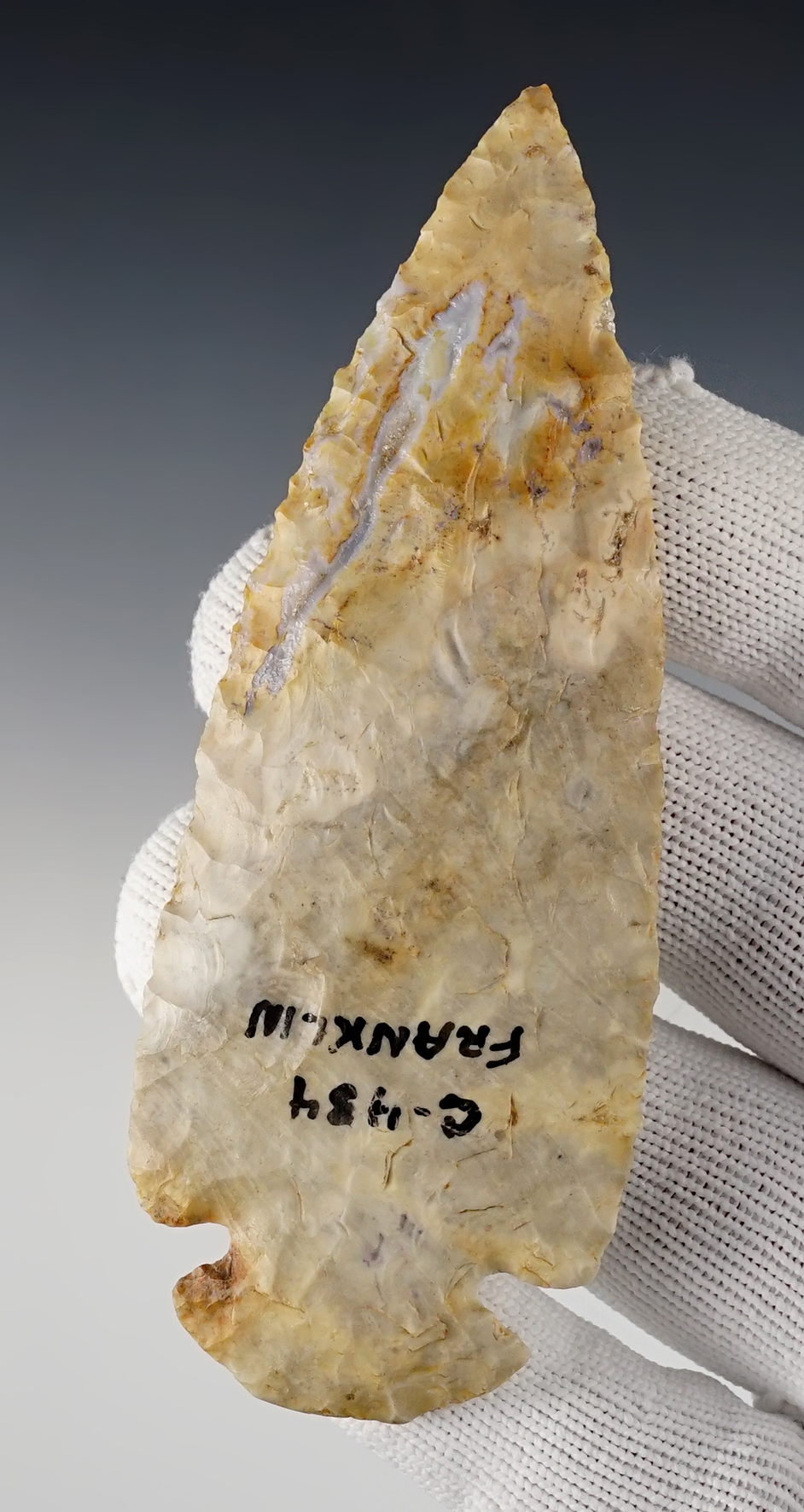 Exceptional 4 1/4" Archaic Dovetail - Franklin Co., Ohio. Ex. Converse sale. Bennett COA.