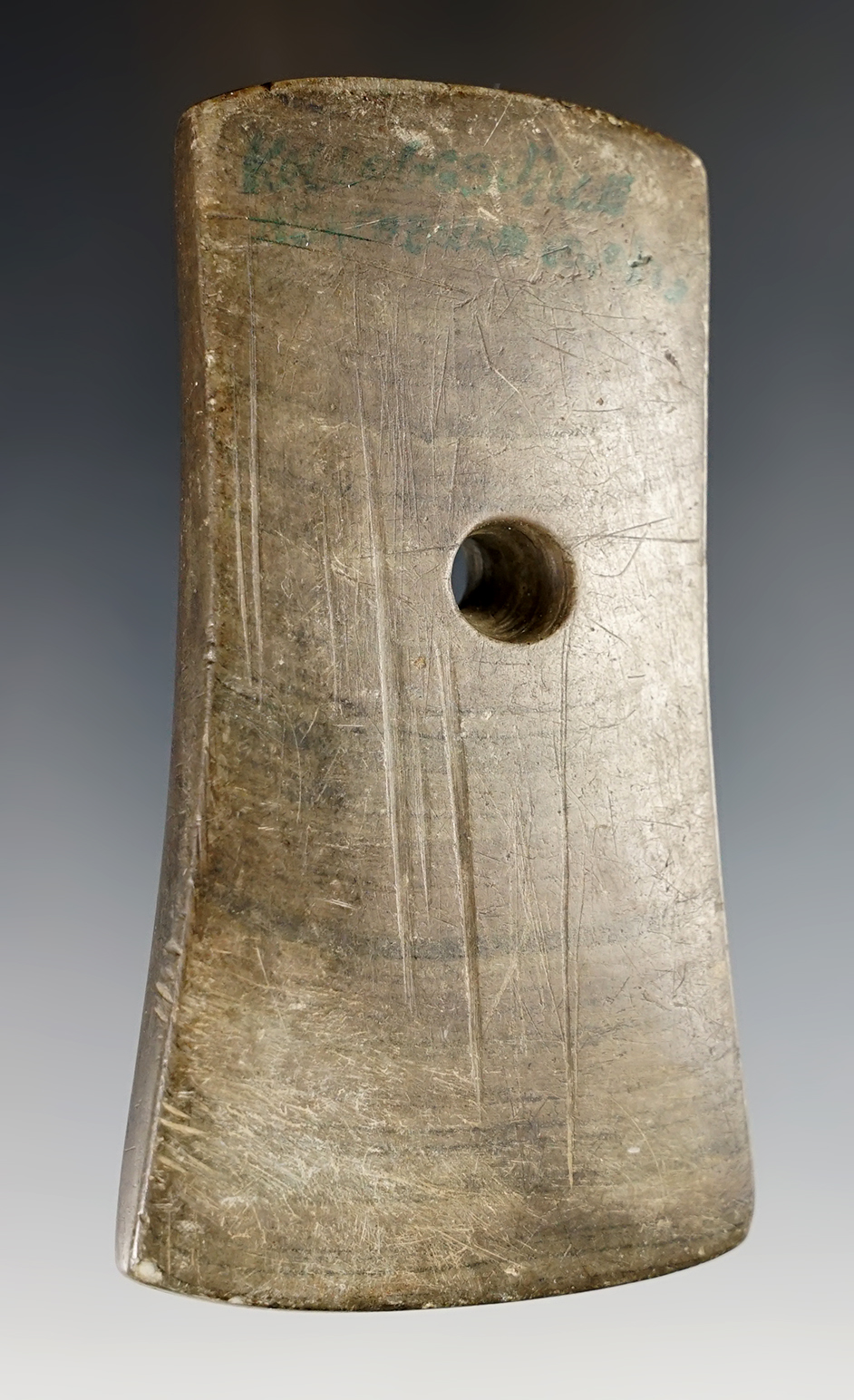 3 3/4" Adena Bell Pendant -  Slate - Ashtabula Co., Ohio. Ex. William "Curly" Platt, Root. 